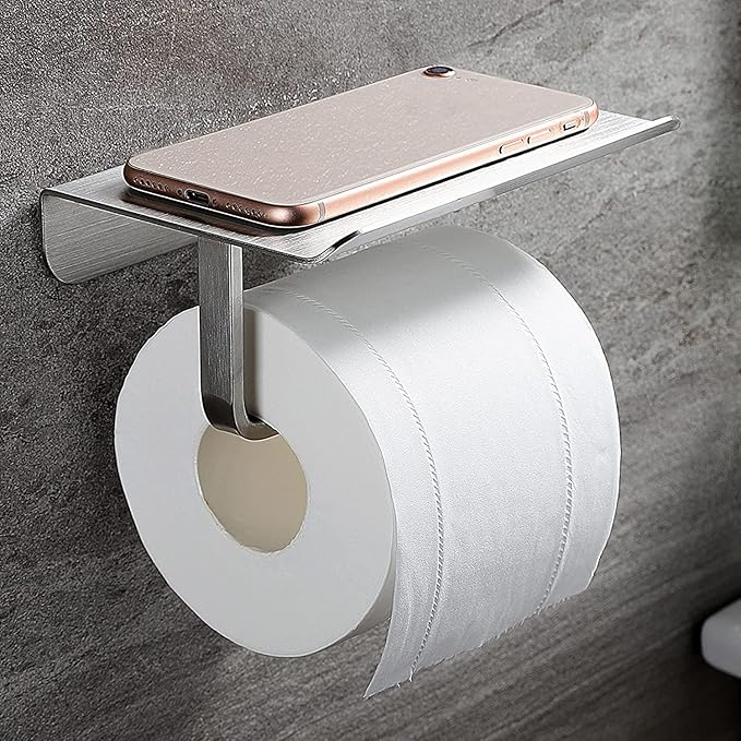 Suport hartie igienica cu raft telefon, inox, argintiu, montaj prin insurubare/ lipire 19 x 10 cm [1]