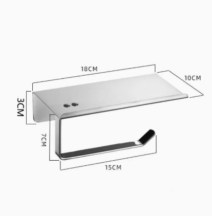 Suport hartie igienica cu raft telefon, inox, argintiu, montaj prin insurubare/ lipire 19 x 10 cm [3]