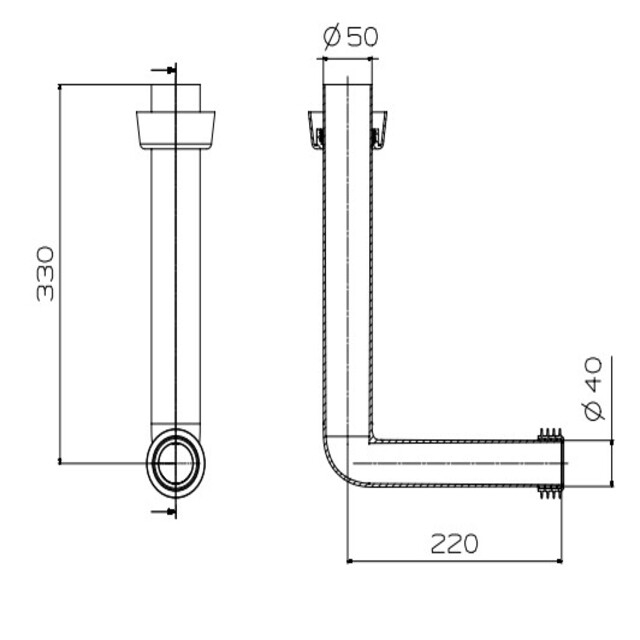 Teava scurgere pentru rezervor wc cu montaj la semi-inaltime Ø50 x 44, 330 x 210 mm Eurociere 1501AACC [2]