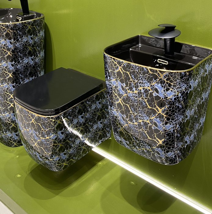 Vas WC suspendat cu capac, Rimless, finisaj albastru-negru cu accente aurii 53 x 36 x 36 cm - T3214EBG3 [5]