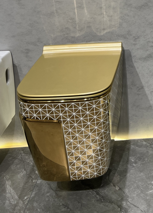 Vas WC suspendat cu capac, Rimless, finisaj auriu 52 x 36 x 36 cm - T3130EWG2 [1]