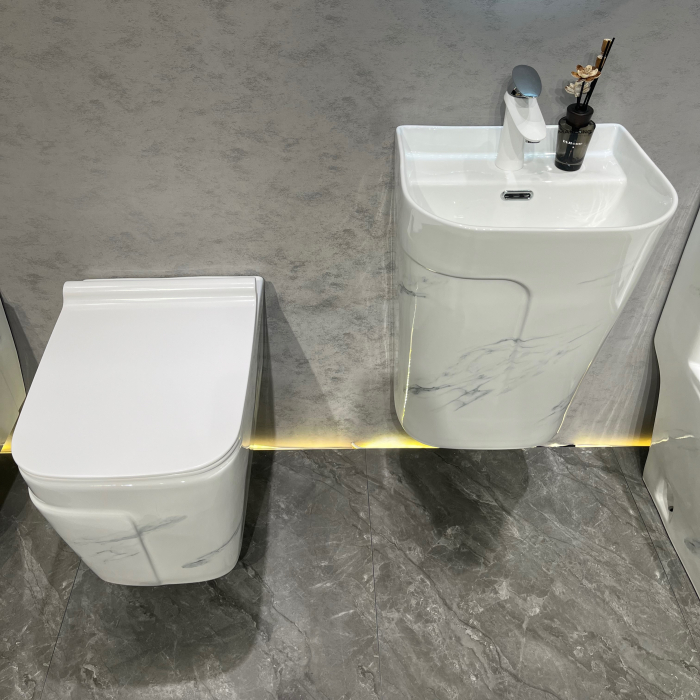 Vas WC suspendat cu capac, Rimless, finisaj marmură – 52 x 36 x 36 cm T3130UG cm [4]