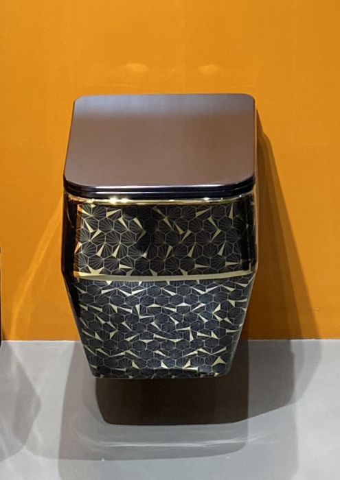 Vas WC suspendat cu capac, Rimless, finisaj negru/auriu 54 x 36 x 36 cm - T3133EBG7 [1]