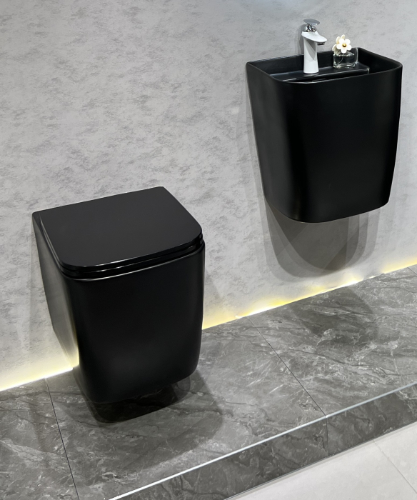 Vas WC suspendat cu capac, Rimless, finisaj negru mat 53 x 36 x 36 cm T3214M5 [5]