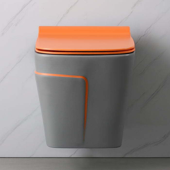 Vas wc suspendat si capac, rimless, ceramica sanitara, gri mat/portocaliu, 52 x 36 x 36 cm T3130GO [2]