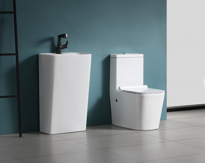Set vas wc cu capac slim, montare pe podea, rimless, evacuare laterala, alb 640x360x800 T2073 [3]