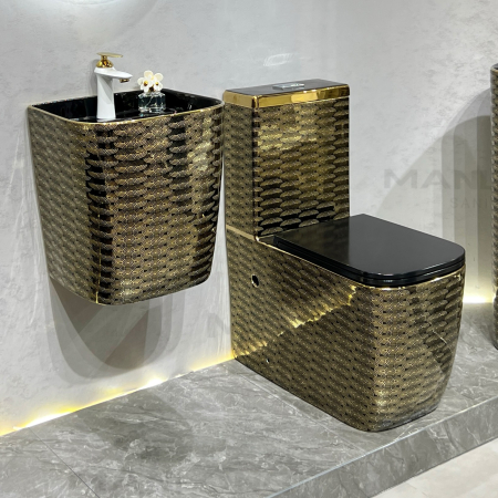 Lavoar suspendat, ceramica sanitara, finisaj auriu/negru 40 x 38 x 45 cm P124EBG5 [3]