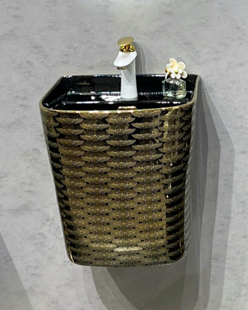 Lavoar suspendat, ceramica sanitara, finisaj auriu/negru 40 x 38 x 45 cm P124EBG5 [2]