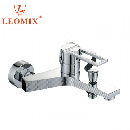 Baie - Baterie cada cu furtun si para Leomix, monocomanda, cartus ceramic, alama 41030