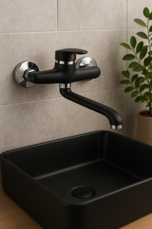 Baterie de perete monocomandă pentru chiuvetă/lavoar – finisaj negru mat - Italomix  25512 [1]