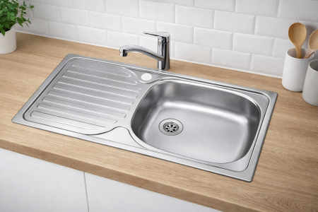 Chiuvete bucatarie - Chiuveta bucatarie inox anticalcar 1654, cuva pe dreapta, 76 x 43.5 cm, montaj pe blat