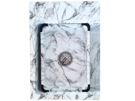 Chiuveta de bucatarie din inox 75x46cm, o cuva + sifon cu preaplin si decantor,  inox Marble White, montaj pe blat [1]
