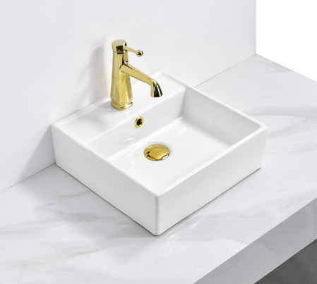 Lavoare - Lavoar pe Blat Alb, formă pătrată din Ceramică 38 x 38 x 14 cm - 8311