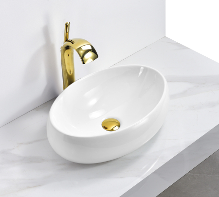 Lavoare - Lavoar pe Blat Alb, Oval, din Ceramică 47.5 x 34 x 15.5 cm - 8040