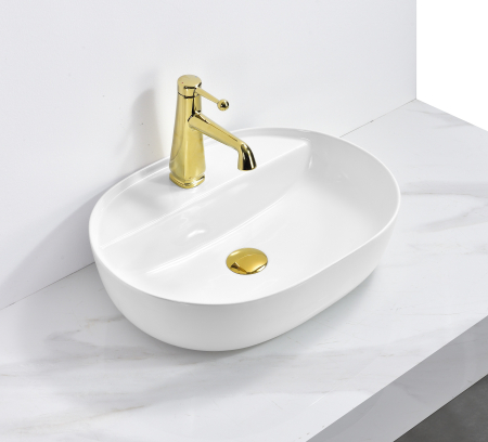 Lavoare - Lavoar pe Blat Alb, Oval, din Ceramică 50 x 38 x 13.5 cm - 8038