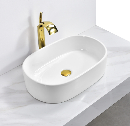 Lavoare - Lavoar pe Blat Alb, Oval, din Ceramică 55 x 34.5 x 14 cm - 8023