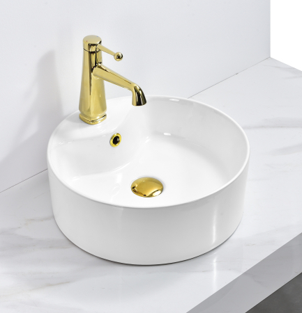 Lavoare - Lavoar pe Blat Alb, Rotund, din Ceramică – 40 x 40 x 14 cm - 8034