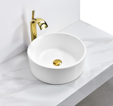 Lavoare - Lavoar pe Blat Alb, Rotund, din Ceramică 41 x 41 x 15 cm - 8054