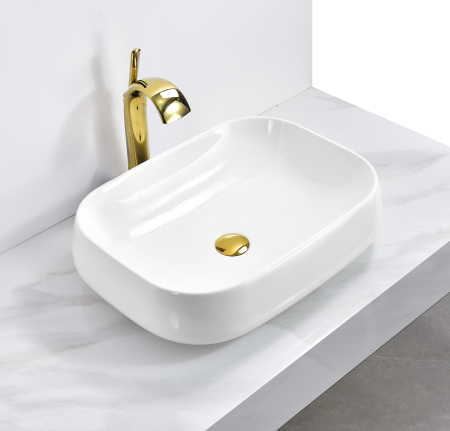 Lavoare - Lavoar pe blat alb, tip bol, din ceramică – 56 x 42 x 14.5 cm - 8003