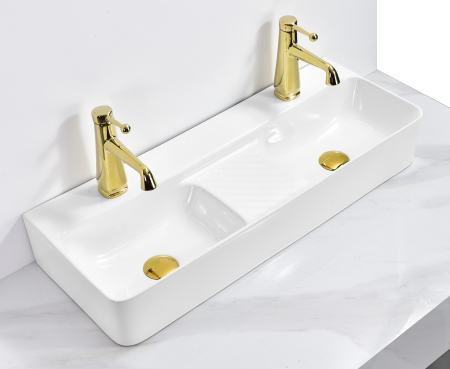 Lavoare - Lavoar pe Blat Dublu, Alb, din Ceramică – 80 x 31 x 13 cm - 8369