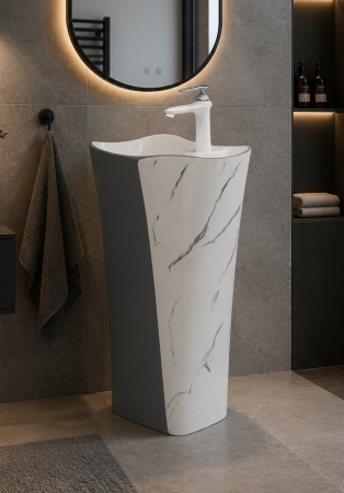 Lavoare - Lavoar stativ freestanding 46 x 36 x 85 cm finisaj gri mat și marmură P3202MG