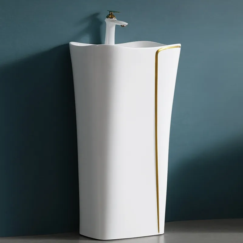 Baie - Lavoar stativ freestanding, 46x36x85 alb lucios/auriu P3202WG
