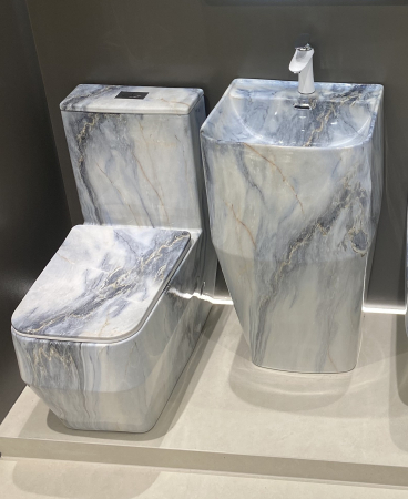 Lavoar stativ freestanding, ceramică sanitară, finisaj alb-gri-albastrui 48 x 43 x 85 cm - P3133CW72 [4]