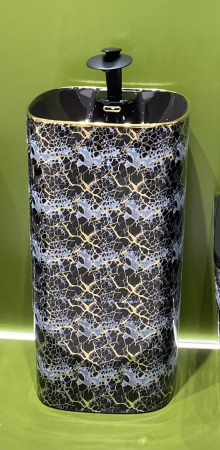 Lavoare - Lavoar stativ freestanding, ceramică sanitară, finisaj albastru-negru și accente aurii 46 x 38 x 84 cm - P3214EBG3