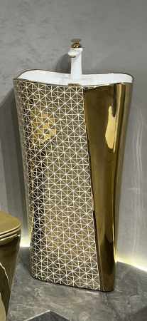 Baie - Lavoar stativ freestanding, ceramică sanitară, finisaj auriu – 46 × 36 × 85 cm - P3202EWG2