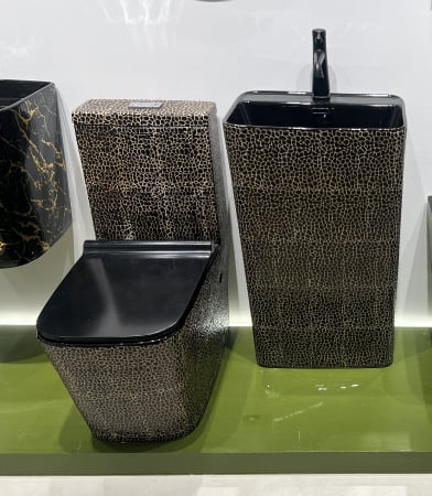 Lavoar stativ freestanding, ceramică sanitară, finisaj glazurat negru/auriu – 46 × 38 × 84 cm - P3201CR4 [2]