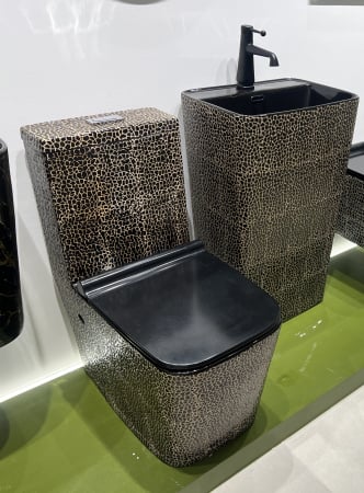 Lavoar stativ freestanding, ceramică sanitară, finisaj glazurat negru/auriu – 46 × 38 × 84 cm - P3201CR4 [1]