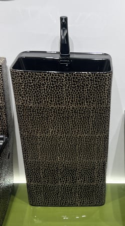 Lavoare - Lavoar stativ freestanding, ceramică sanitară, finisaj glazurat negru/auriu – 46 × 38 × 84 cm - P3201CR4