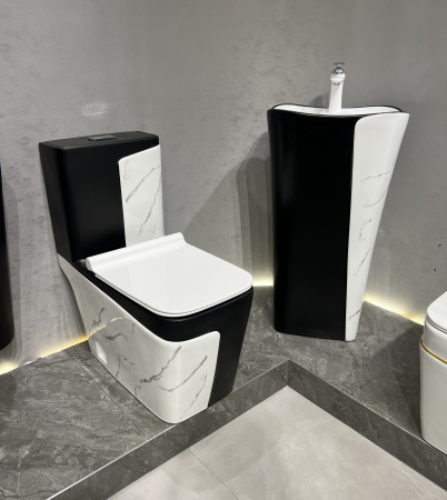 Lavoar stativ freestanding, ceramică sanitară, finisaj marmură/negru - 46 x 36 x 85 cm P3202MB [4]