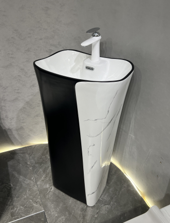 Lavoar stativ freestanding, ceramică sanitară, finisaj marmură/negru - 46 x 36 x 85 cm P3202MB [5]