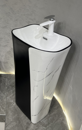 Lavoar stativ freestanding, ceramică sanitară, finisaj marmură/negru - 46 x 36 x 85 cm P3202MB [2]