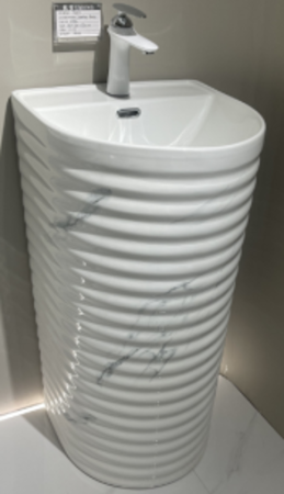 Baie - Lavoar stativ freestanding din ceramică sanitară, finisaj alb/gri – 43 × 43 × 84 cm - P3126UG