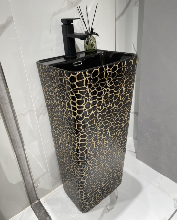 Lavoar stativ freestanding din ceramică sanitară, finisaj negru/auriu – 36 × 33 × 83 cm -P3213CR1 [3]