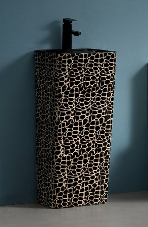 Baie - Lavoar stativ freestanding din ceramică sanitară, finisaj negru/auriu – 36 × 33 × 83 cm -P3213CR1