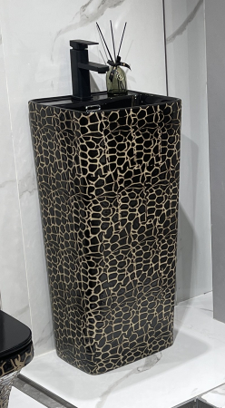 Lavoar stativ freestanding din ceramică sanitară, finisaj negru/auriu – 36 × 33 × 83 cm -P3213CR1 [1]