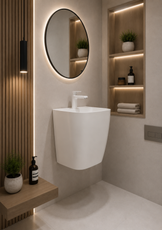 Lavoar suspendat, alb lucios, ceramica sanitara, 40 x 38 adancime x 45 cm, gaura baterie P124 [1]