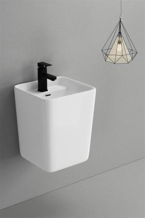 Baie - Lavoar suspendat, alb lucios, ceramica sanitara, 40 x 38 x 48 cm, gaura baterie P131