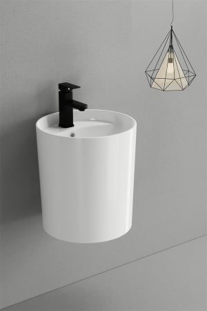 Lavoare - Lavoar Suspendat Rotund, Alb Lucios, Ceramică Sanitară  –  40 x 40 x 45 cm P125