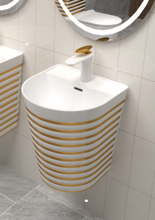 Lavoare - Lavoar suspendat, ceramică sanitară, finisaj alb/auriu - 40 × 38 × 51 cm - P126WG