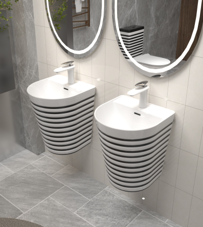 Lavoar suspendat, ceramică sanitară, finisaj alb/negru - 40 × 40 × 45 cm - P126WB [1]