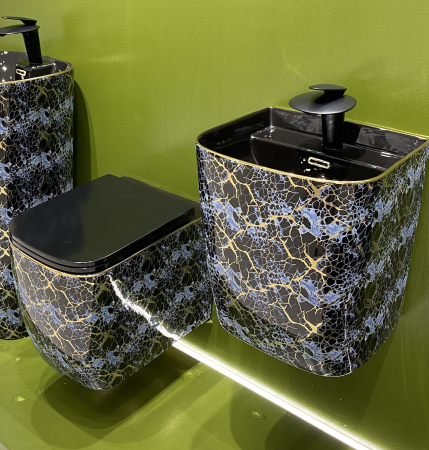Lavoar suspendat, ceramică sanitară, finisaj albastru-negru cu accente aurii 40 x 38 x 45 cm - P124EBG3 [1]