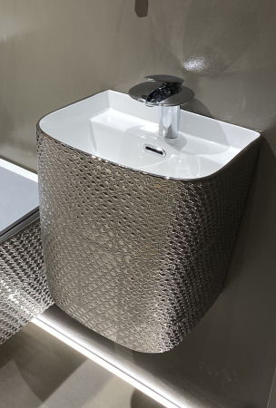 Lavoar suspendat, ceramică sanitară, finisaj argintiu - 40 × 38 × 45 cm - P124CR6S [1]