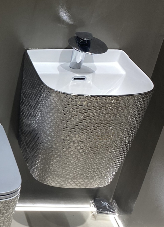 Lavoar suspendat, ceramică sanitară, finisaj argintiu - 40 × 38 × 45 cm - P124CR6S [2]