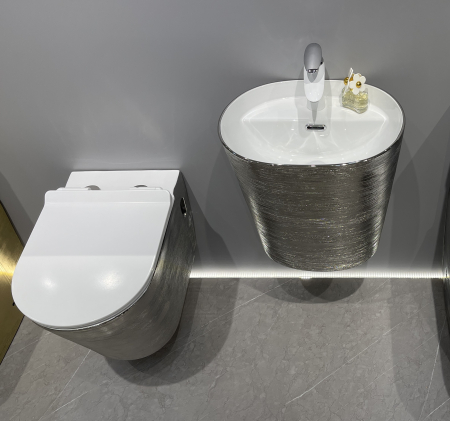 Lavoar suspendat, ceramică sanitară, finisaj argintiu 45 x 35 x 50 cm - P123EDS [3]