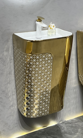 Baie - Lavoar suspendat, ceramică sanitară, finisaj auriu – 41 × 34 × 61 cm - P130EWG2