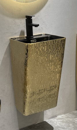 Lavoar suspendat, ceramica sanitara, finisaj auriu glazurat, 36 x 33 x 60 cm P111CR5BG [2]